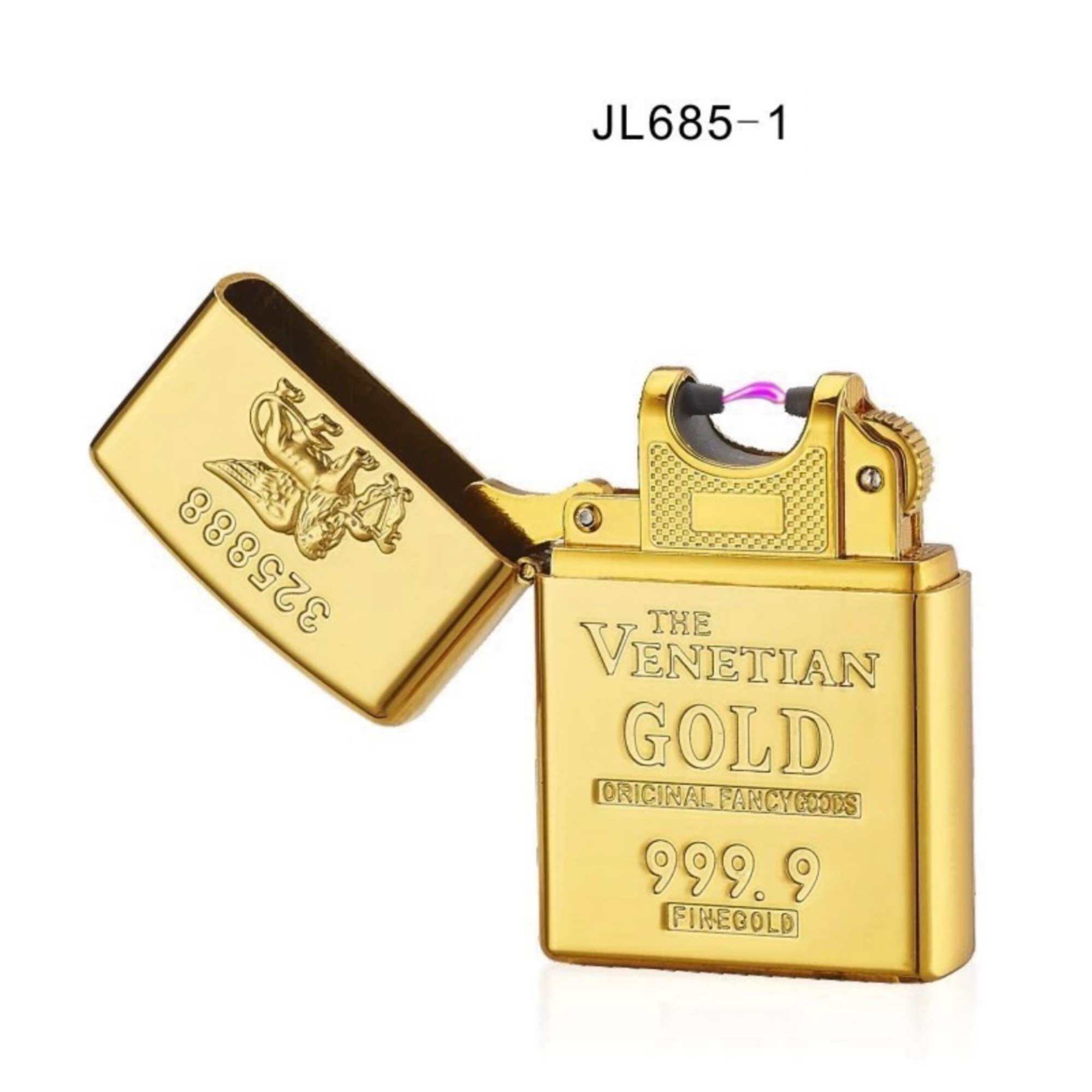 Bật lửa điện tia plasmas 1tia kiểu zipo khắc 9999 mạ giả vàng-sang trọng độc lạ.
