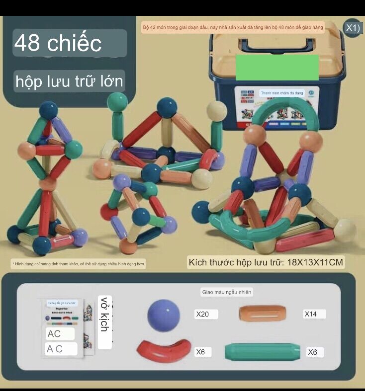 Bộ xếp hình nam châm 48 món cho bé