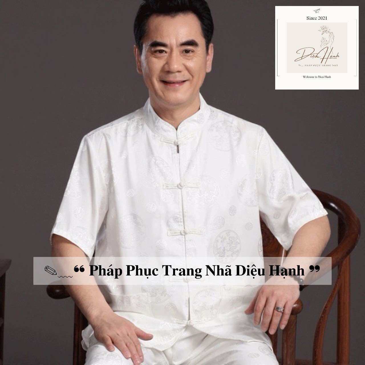 Đồ lam/Pháp phục nam lụa gấm triện rồng Diệu Hạnh cao cấp