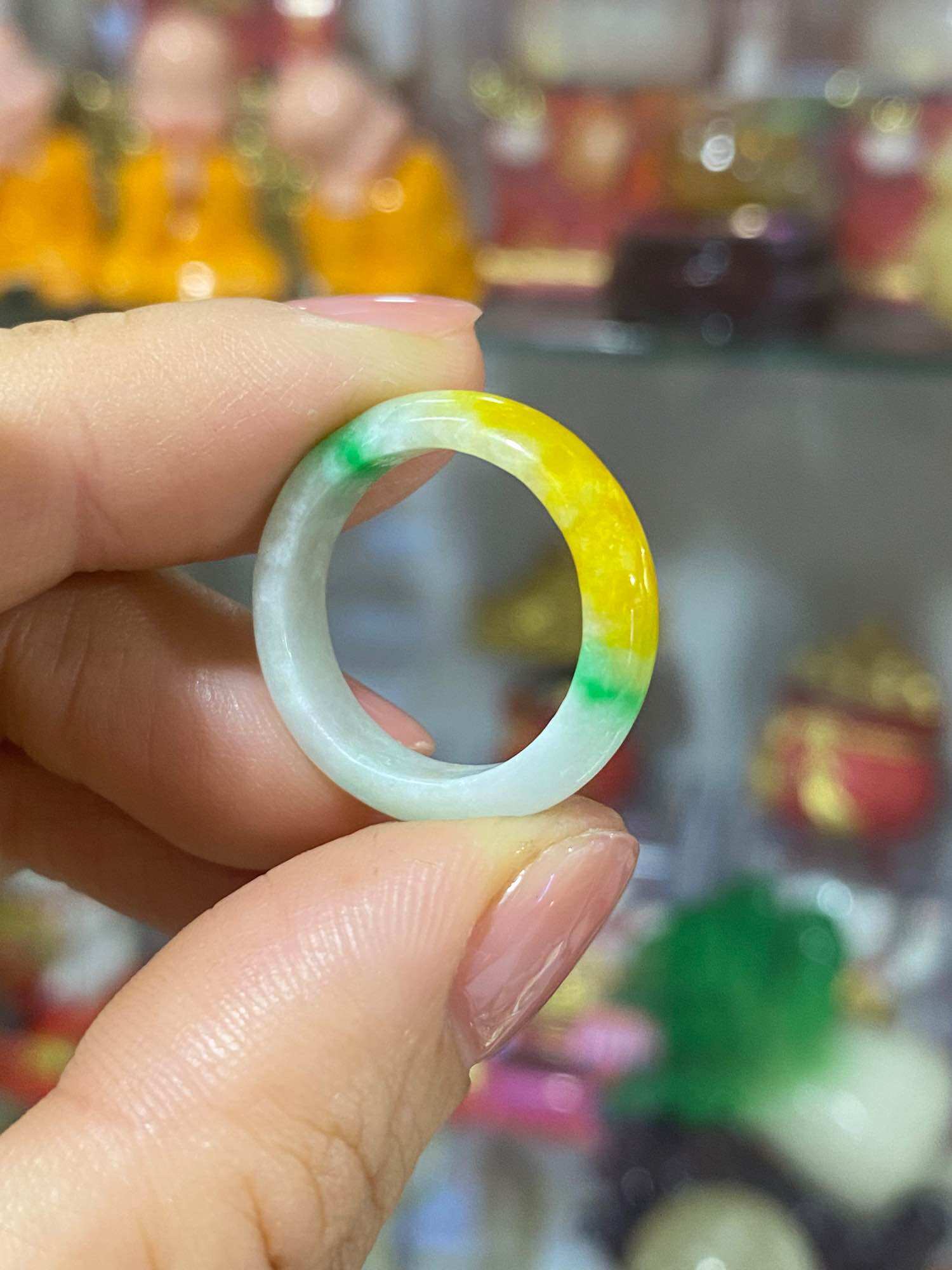 Nhẫn đá cẩm thạch đá 3 màu phú quý