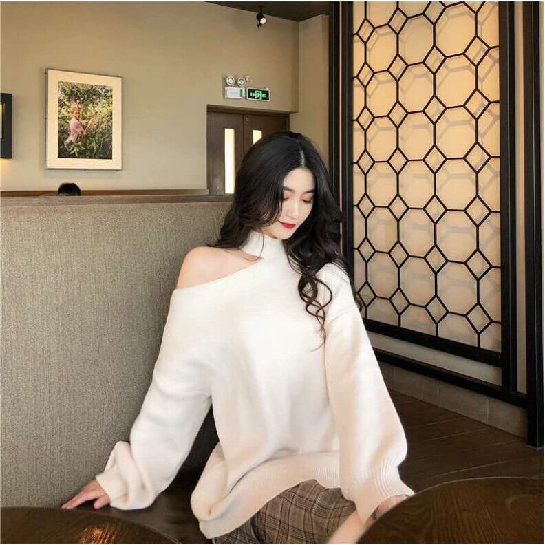 Áo nỉ nữ khoét vai dài tay