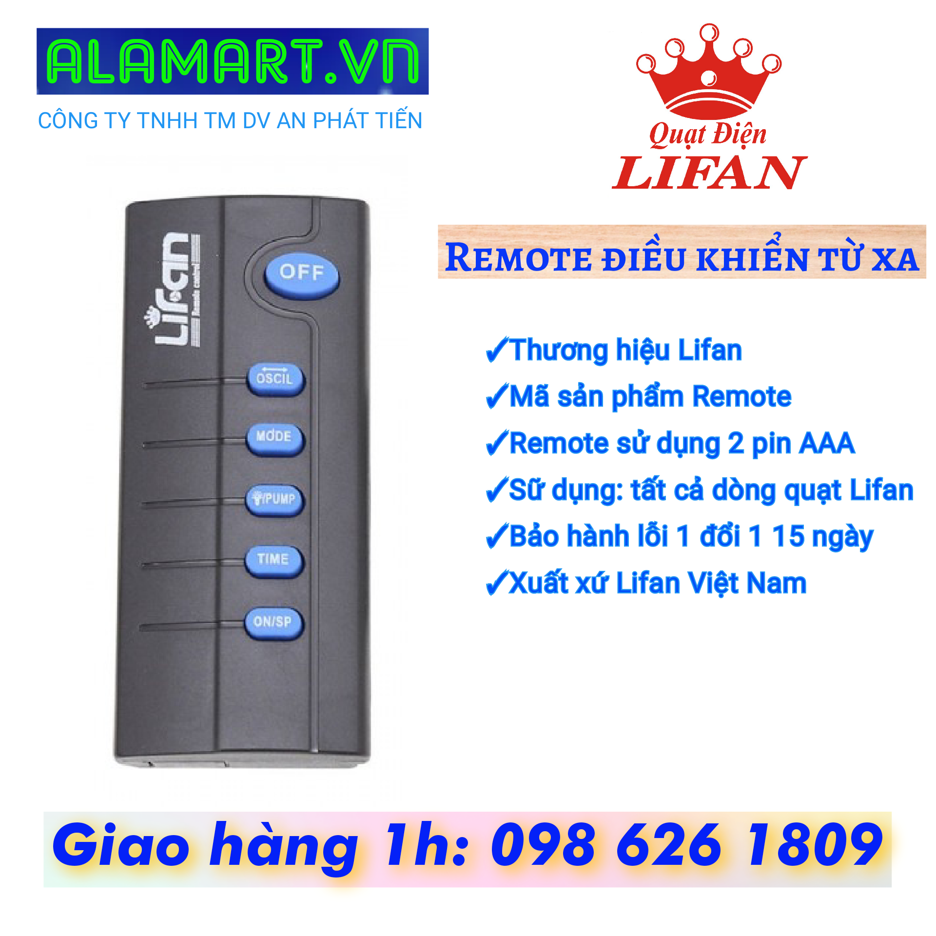 (Remote) Quạt remote đa năng Lifan có pin( tấc cả dòng quạt remote Lifan)