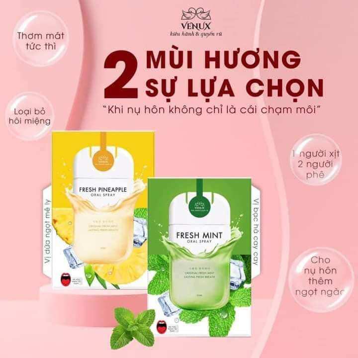 Xịt thơm miệng venux oral spray vị bạc hà và vị dứa 30ml