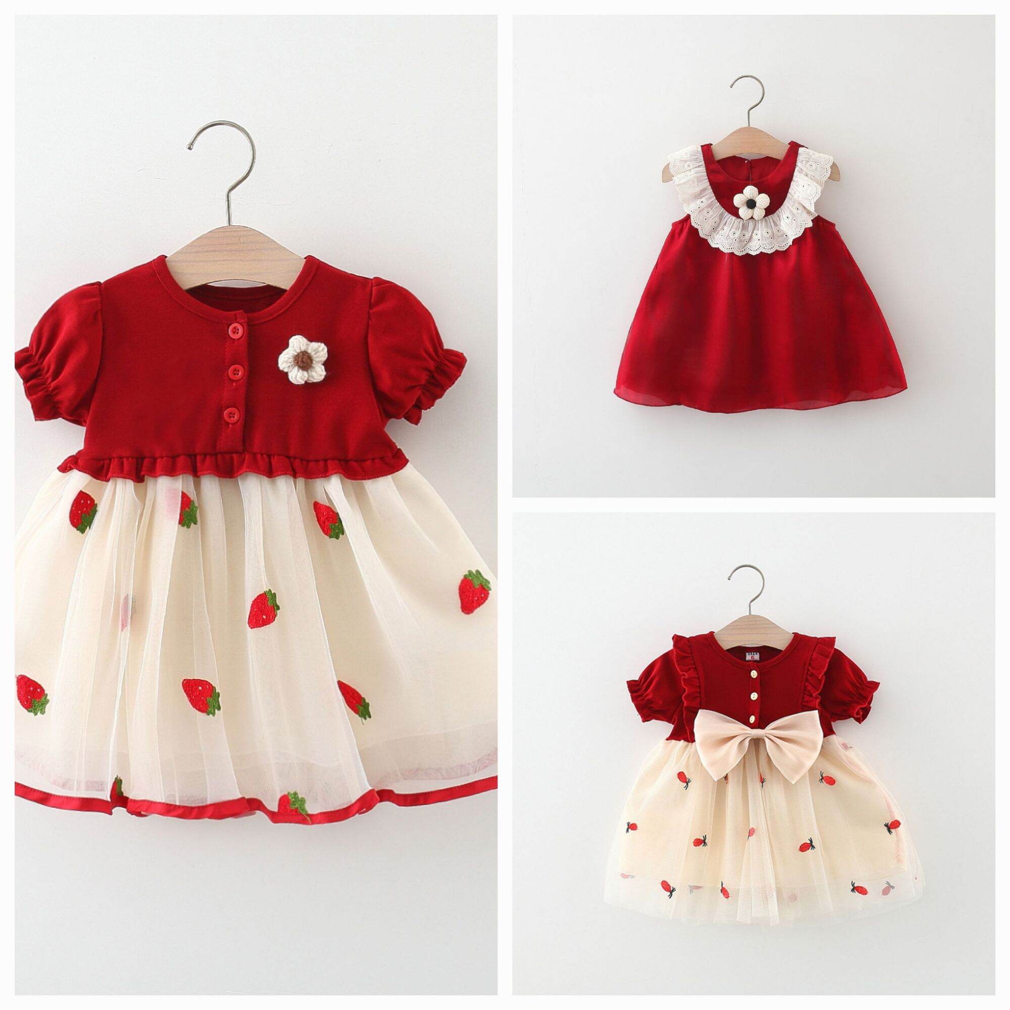 (Mẫu mới 2025) váy đỏ mặc tết cho bé gái, đầm mặc tết váy 2 dây hàn quốc, váy cho bé 1 -3 tuổi, đầm mặc tết cho bé