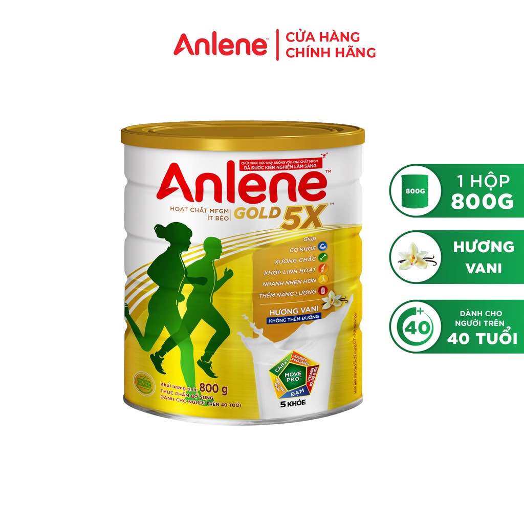 Sữa bột Anlene Gold 5X hương vani lon 800g lon chính hãng