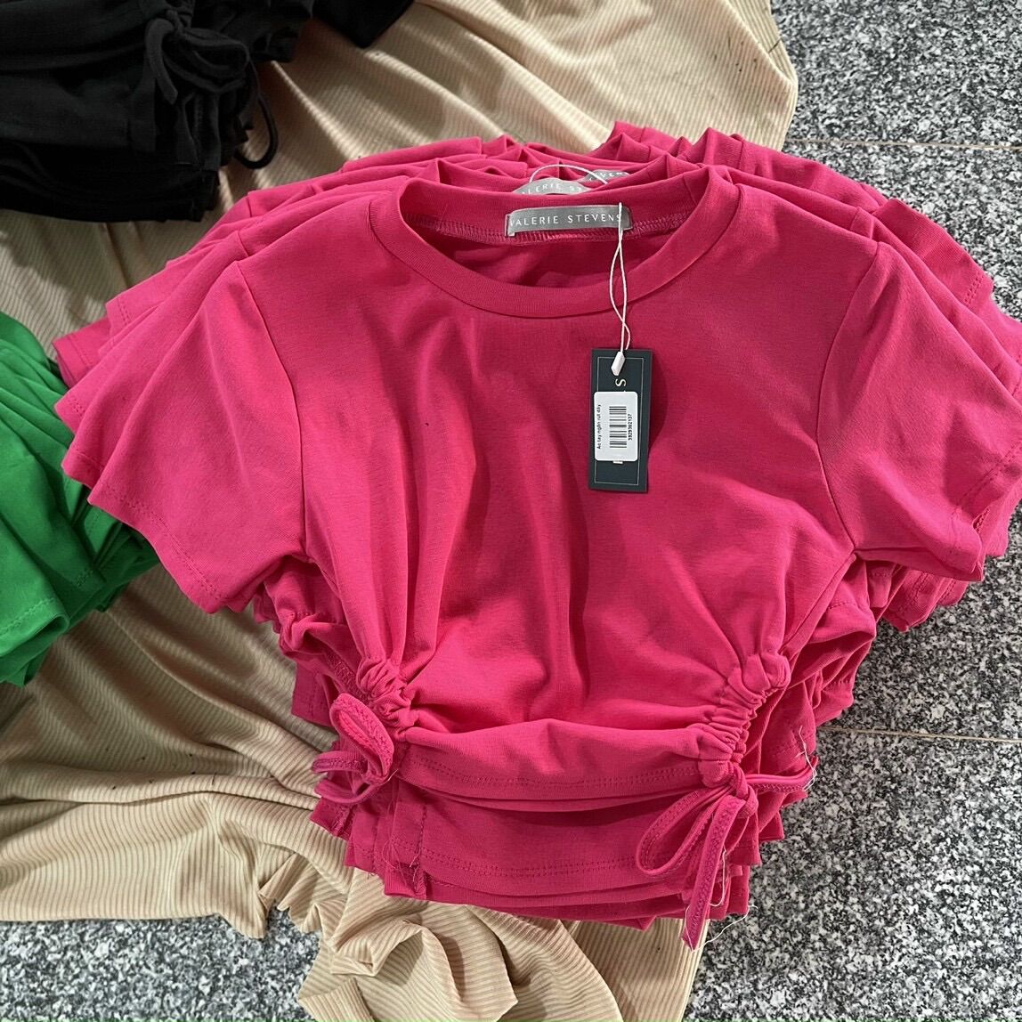 Áo croptop màu trơn eo khoét rút dây UNRD