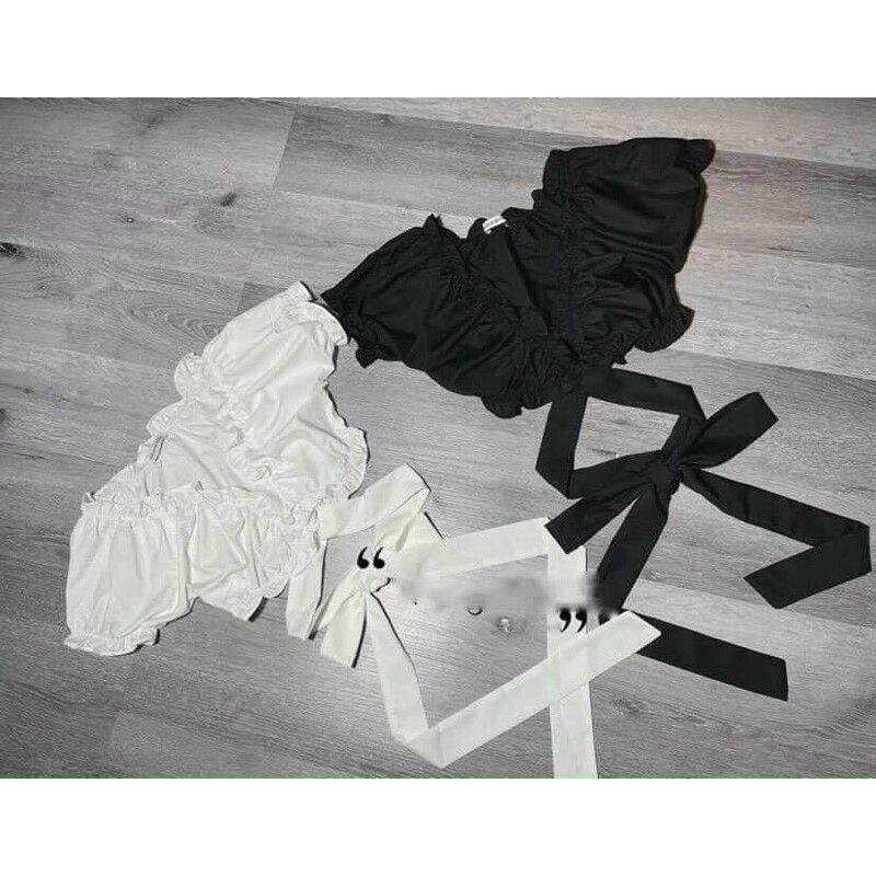 [HCM]Áo kiểu nữ form croptop chất kate lụa nhún dây cột eo