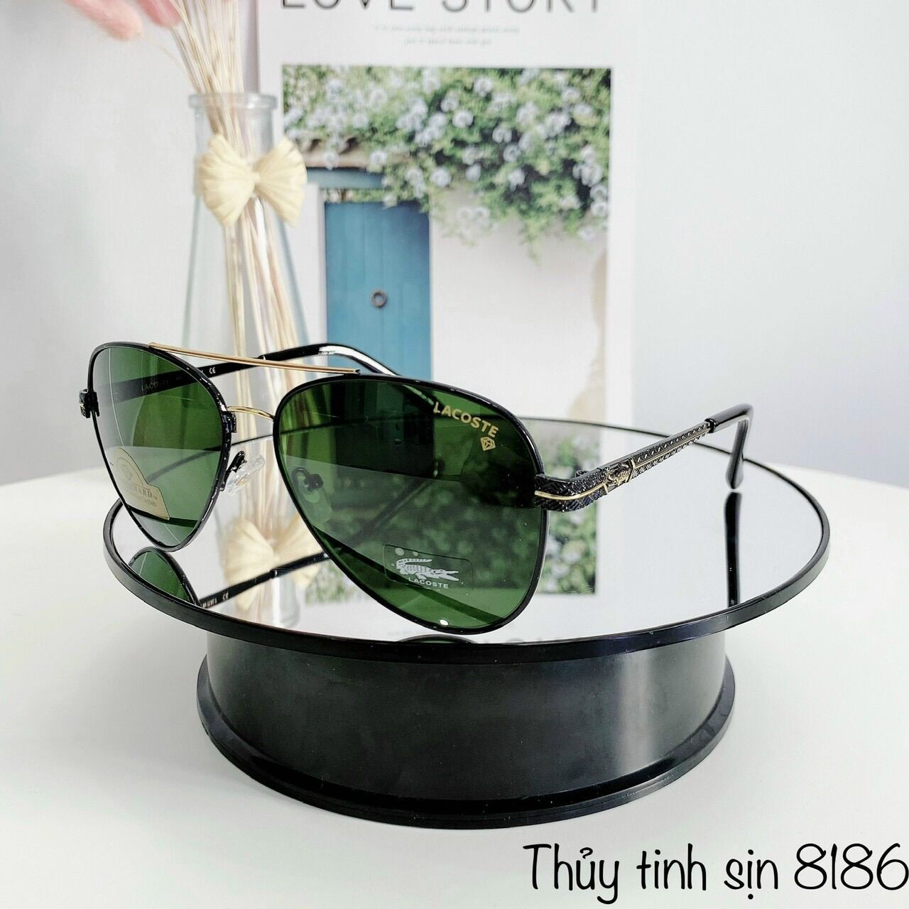 Kính nam lacostee cá sấu tròng thủy tinh xịn đeo bao chất