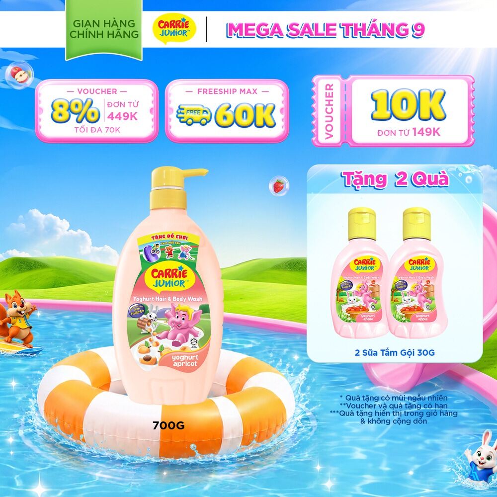 Sữa Tắm Gội Cho Bé Carrie Junior Yoghurt chiết xuất trái cây thiên nhiên Hương Mơ Tây 700g