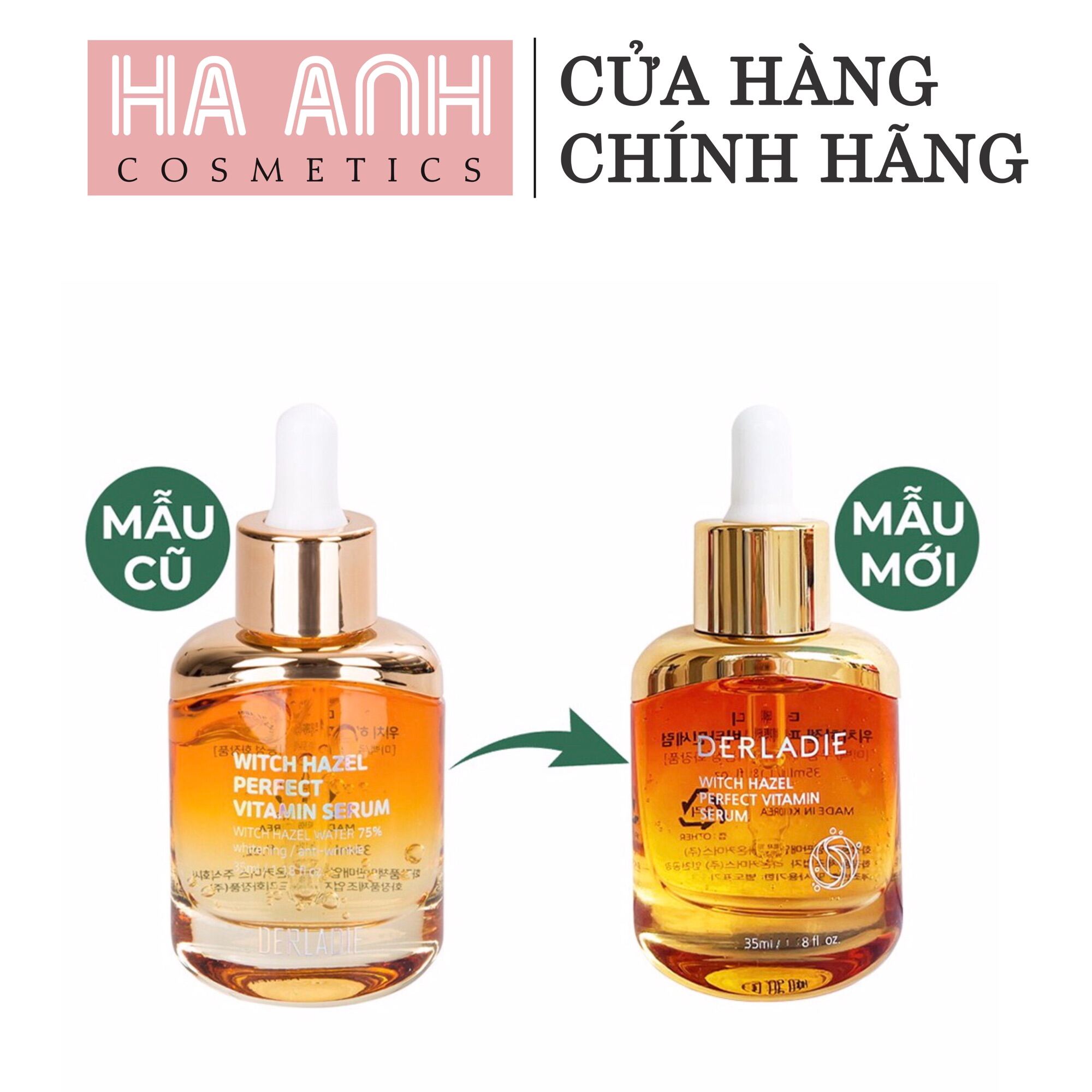 Tinh Chất Làm Dịu Da Có Mụn Se Khít Lỗ Chân Lông Hỗ Trợ Làm Lành Sẹo Rỗ Chiết Xuất Cây Phỉ Derladie Witch Hazel Perfect Vitamin Serum (Mẫu Mã Mới 2021)