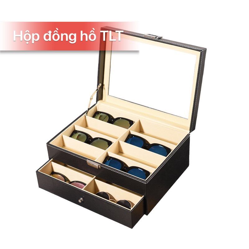Hộp đựng mắt kính 2 tầng đựng 16 chiếc bọc da màu đen - Hộp đựng đồng hồ TLT