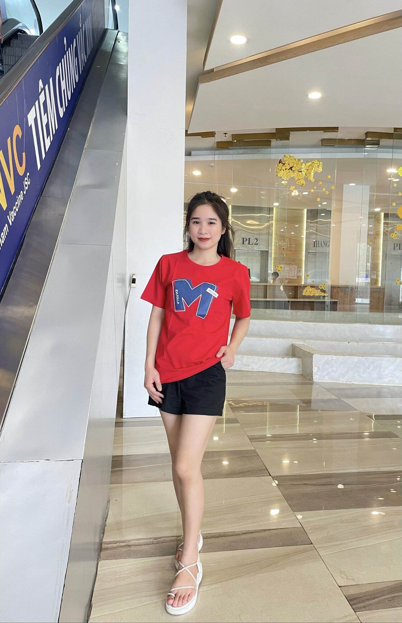 Áo thun nữ, chất thun thái, áo phông cotton form vừa, mẫu A02 màu đỏ