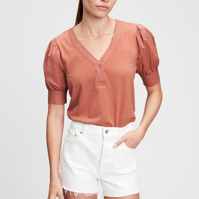 Gap - áo thun tay ngắn nữ - ss puff henley 688051-02