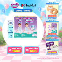 [QUÀ MỚI] [0H 15.9 - 17.9] Combo 2 Tã/bỉm quần Bobby 3mm Mega Jumbo Siêu khô thoáng XXL76 [Bao bì thay đổi theo từng đợt nhập hàng]