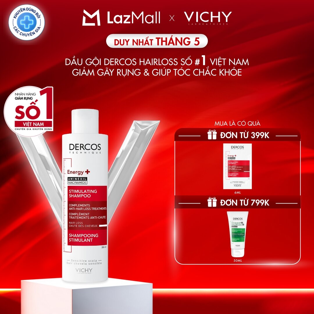 Dầu gội dưỡng tóc, giãm gãy rụng tóc Vichy Laboratoires Dercos Technique Stimulating shampoo complements anti-hair loss treatments 200ml