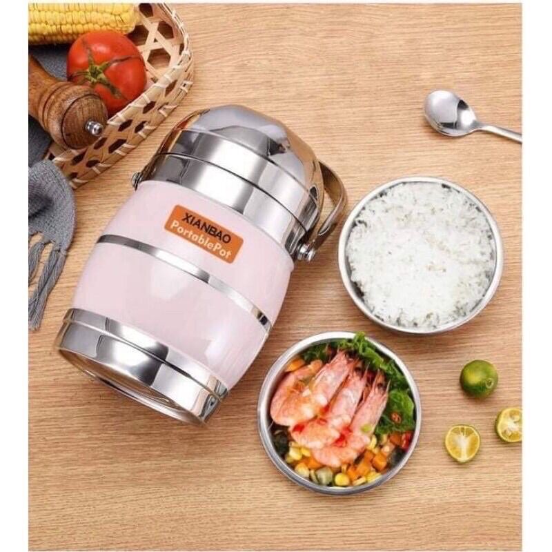 Cặp lồng cơm phình nắp bát 3 ngăn inox 304(1,6l và 2l)