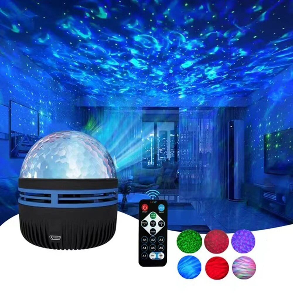 Đèn LED Gợn Sóng Nước Máy Chiếu Đèn Ngủ Có Điều Khiển Từ Xa 7 Màu Xoay Đèn Khí Quyển Cho Gia Đình Giáng Sinh Halloween Trang Trí