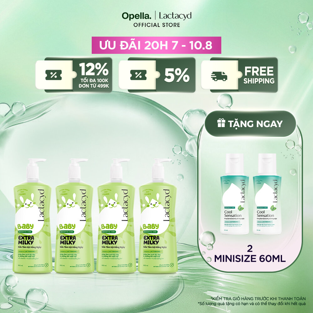 Bộ 4 Chai Sữa Tắm Gội Trẻ Em Lactacyd Baby Extra Milky Làm Sạch Dịu Nhẹ và Dưỡng Ẩm Vượt Trội Size Jumbo 800ml Cho Bé