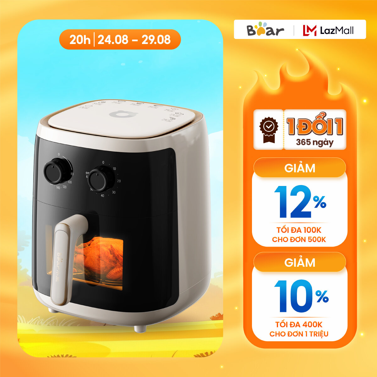 Nồi chiên không dầu 5l bear qzg-f15c7 - hàng chính hãng