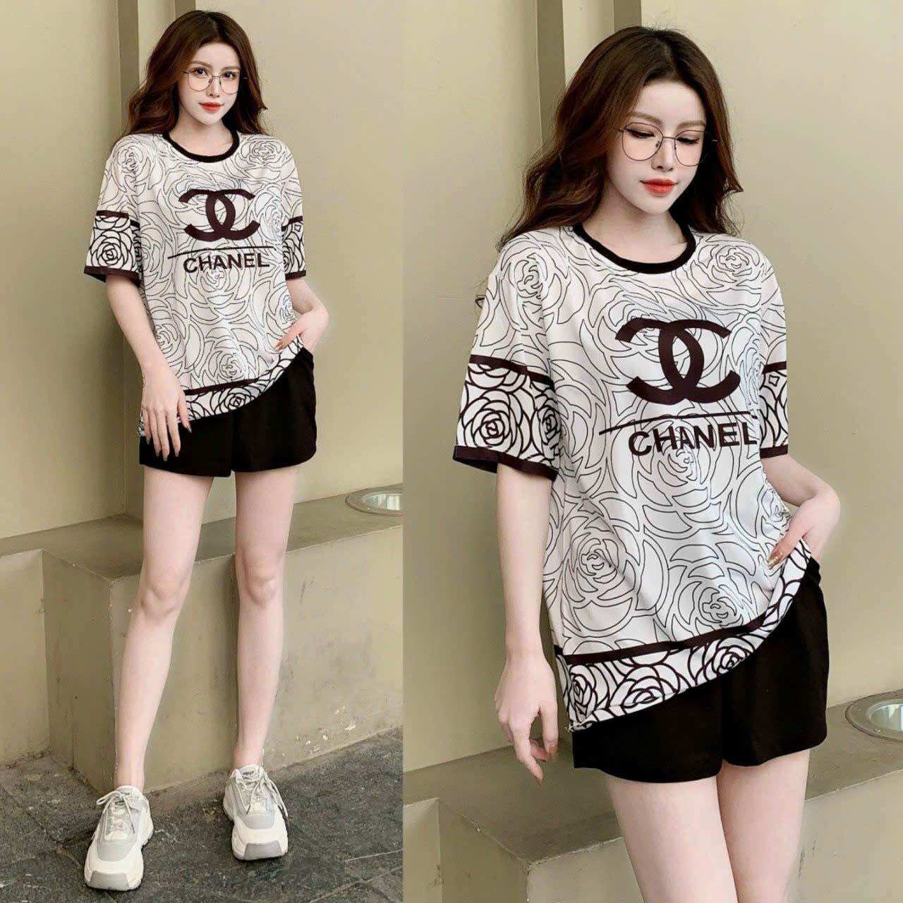 Sét bộ short nữ thun cotton phối 3d cao cấp