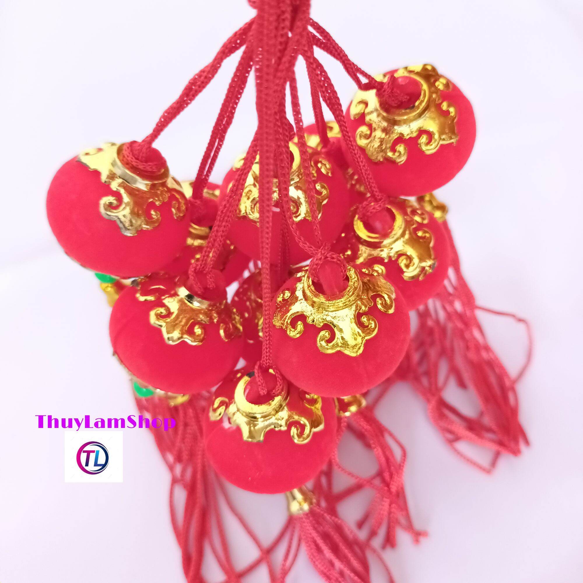 Đèn lồng bọc nhung nhí trang trí cây đào, cây quất, cây tài lộc ngày lễ tết