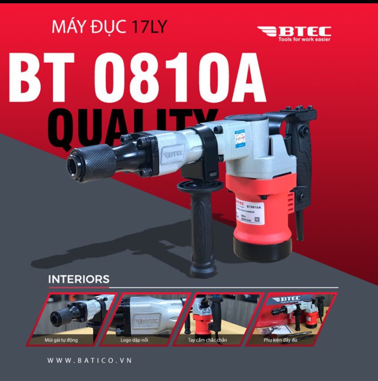 Máy Đục Bê Tông,17 Ly Btec 0810A, Công Suất 1300W