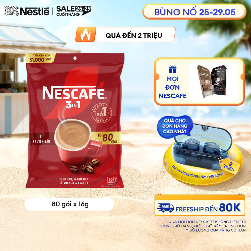 [Bịch lớn giá hời] Bịch Cà phê Hòa tan NESCAFÉ VỊ NGUYÊN BẢN 80 gói Đậm Thơm Hoàn Hảo