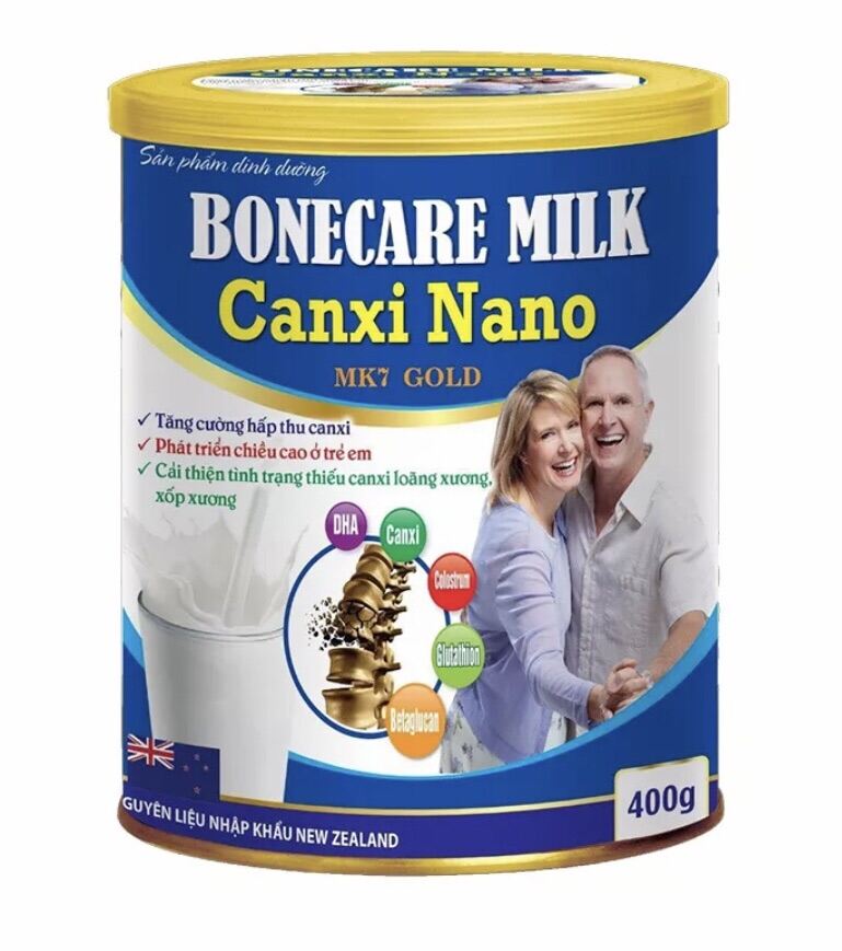 Hộp 400gr Sữa Bột Tăng Chiều Cao Bonecare Milk Canxi Nano MK7 Gold- Tăng Cường Hấp Thu Canxi, Tăng Chiều Cao Ở Trẻ Em