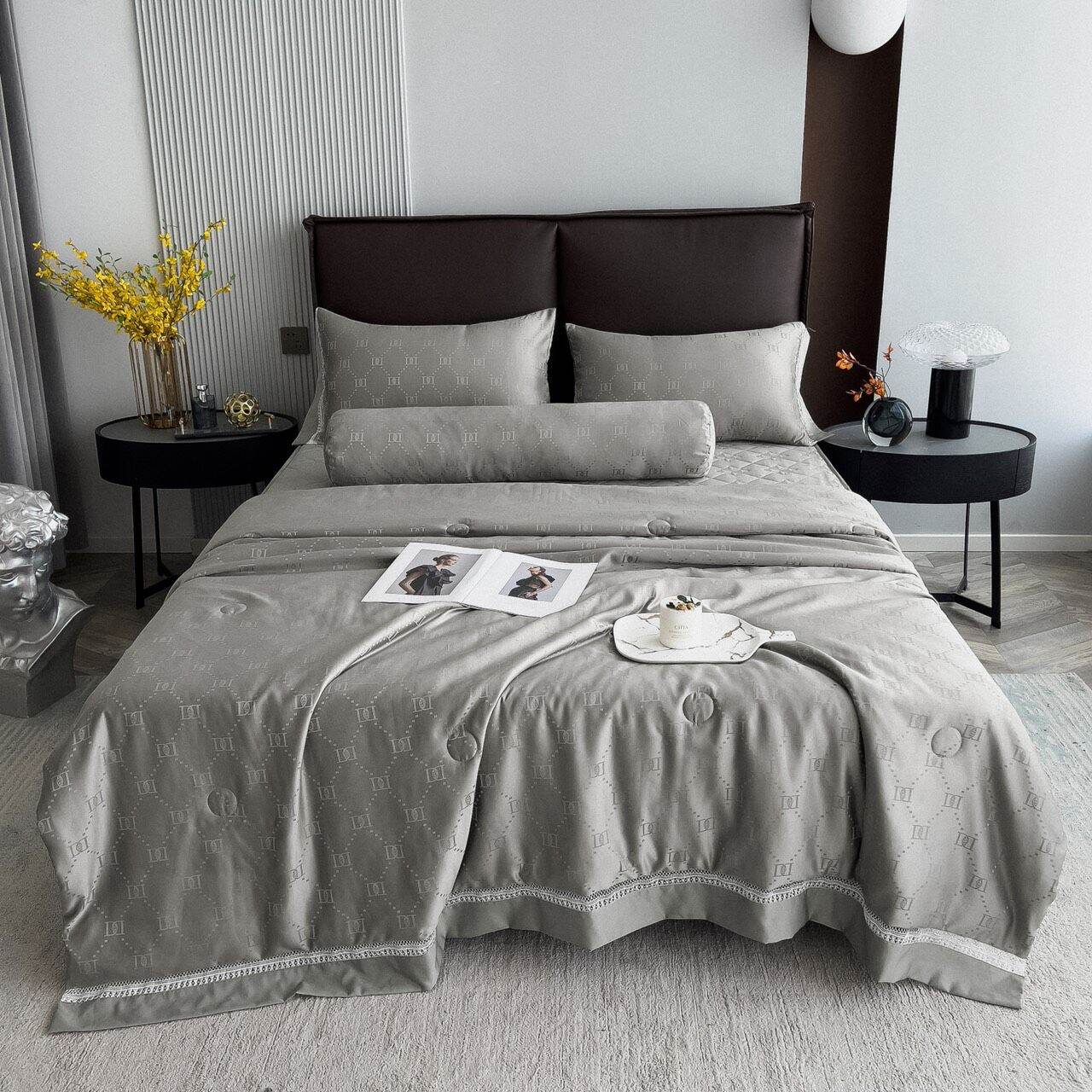 Bộ chăn ga gối lụa trần bông 5 món mềm mát