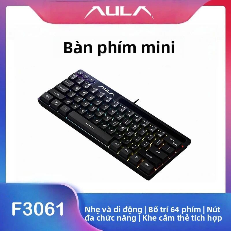 Bàn Phím Có Dây Mini AULA F3061 Có Đèn Nền RGB Dành Cho Văn Phòng Và Gia Đình, Máy Tính Để Bàn, Máy Tính Xách Tay, Chơi Game - 61 Phím, Giao Diện USB
