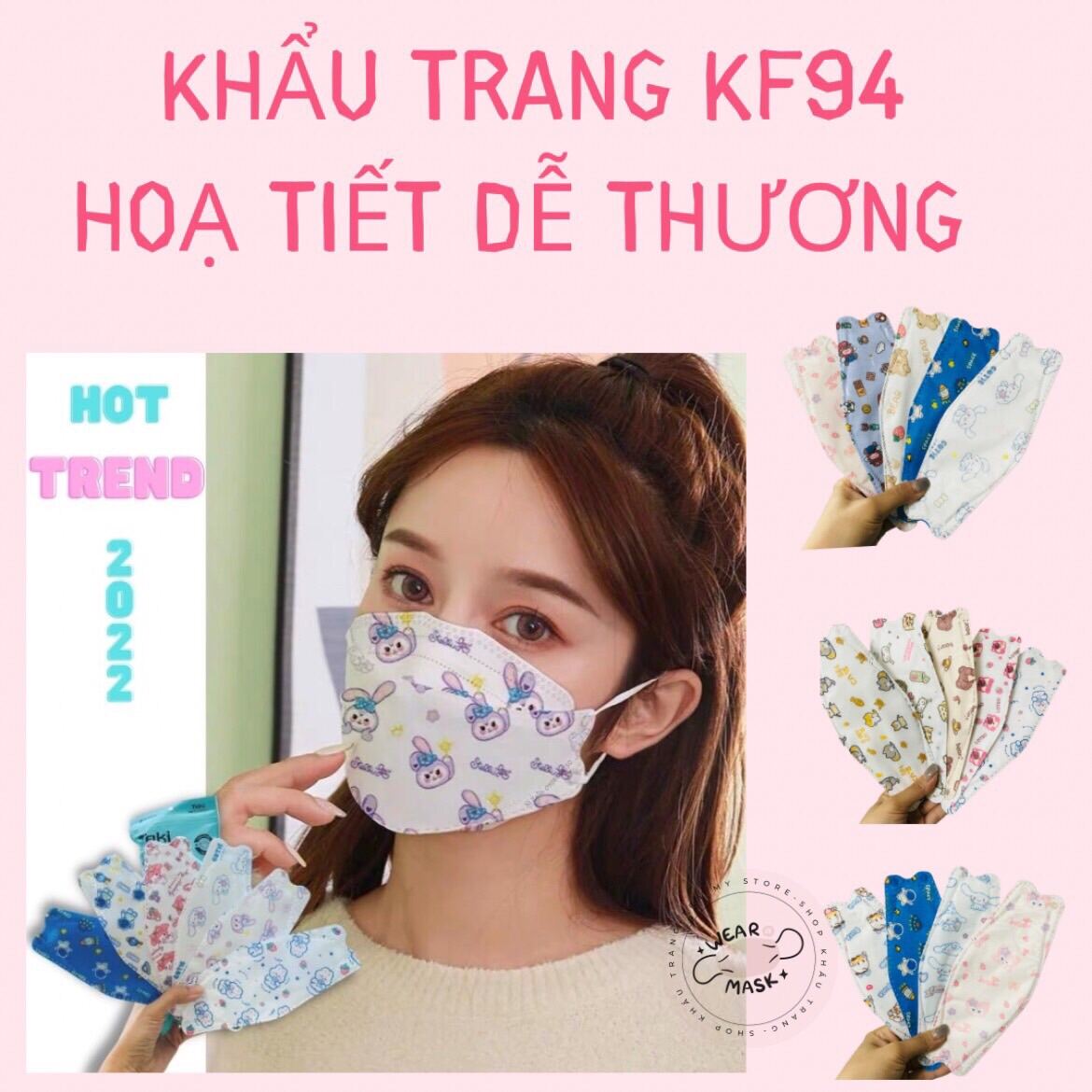 Set 10 cái KHẨU TRANG KF94 Taki Hoạt Hình Dễ Thương Size Người lớn và Trẻ