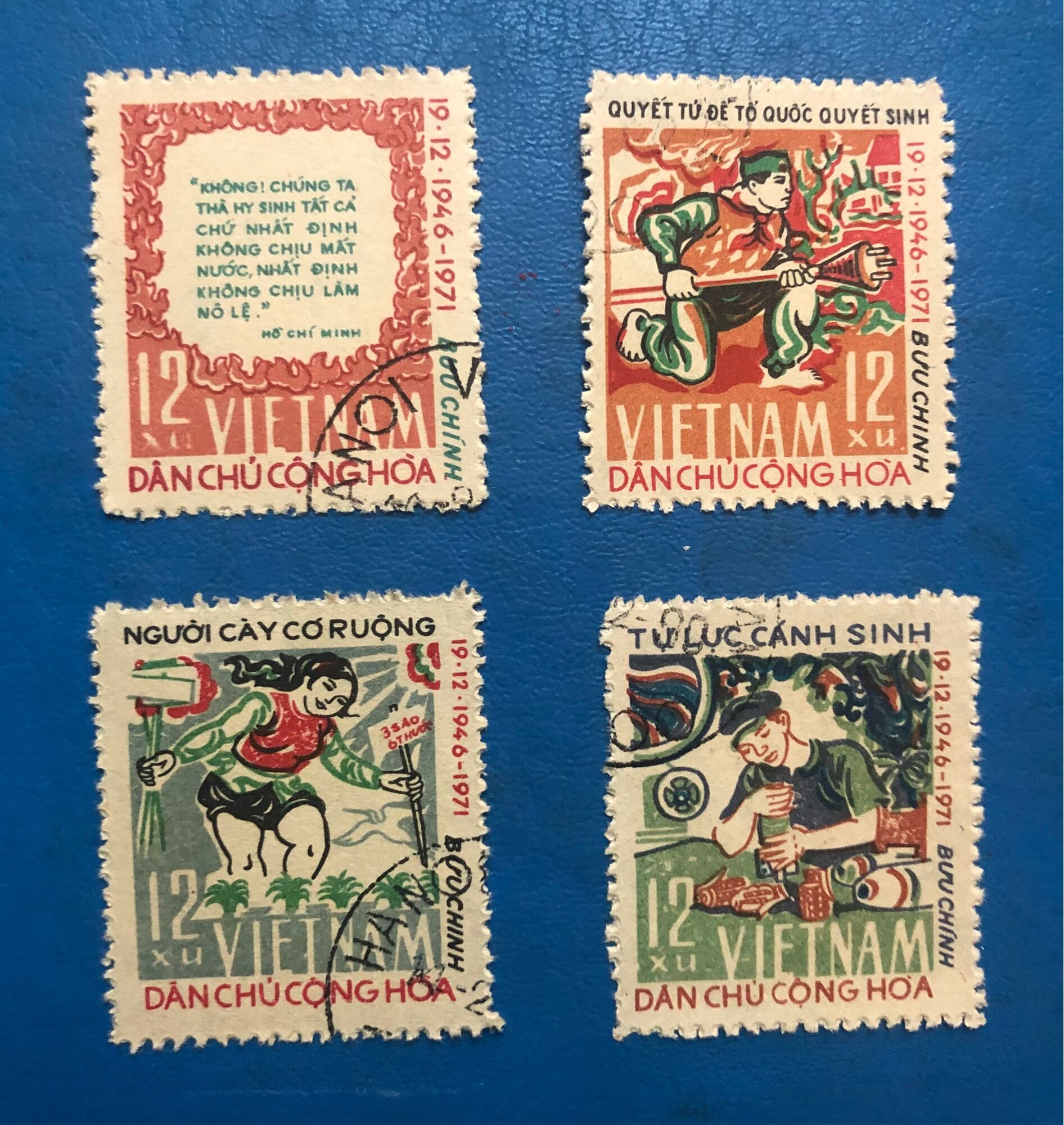 Bộ sưu tập tem trọn bộ 04 tem chủ đề kỷ niệm 25 năm toàn quốc kháng chiến
