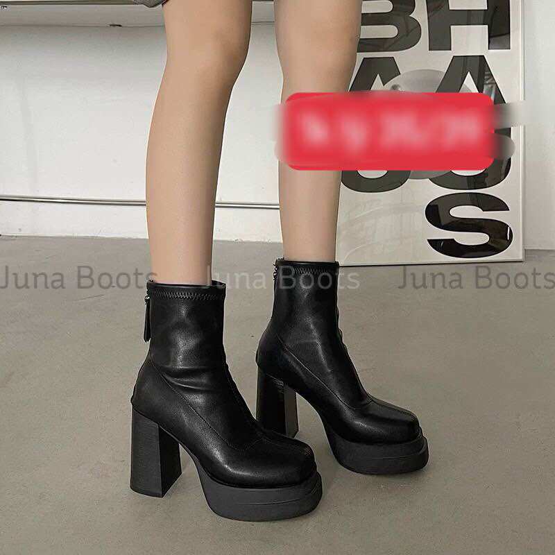 Bốt da cổ ngắn đúp đế 10 phân lót nỉ hottrend