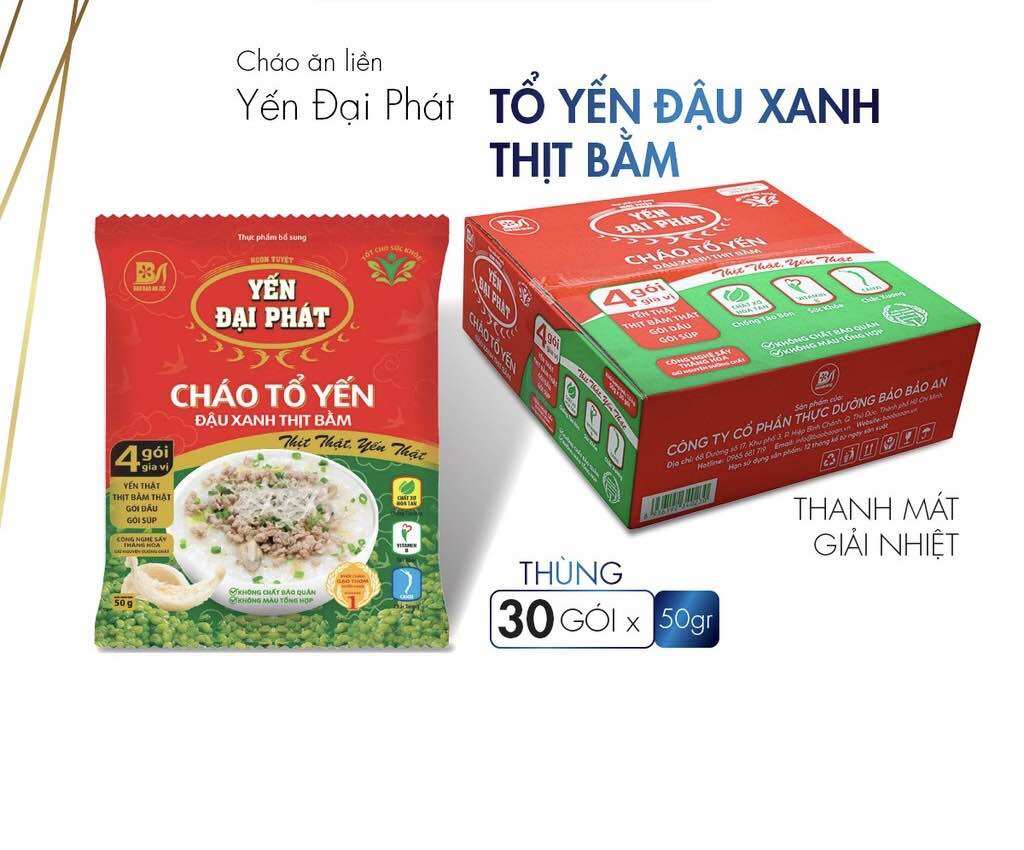 Cháo tổ yến đậu xanh thịt bằm thùng 30gói