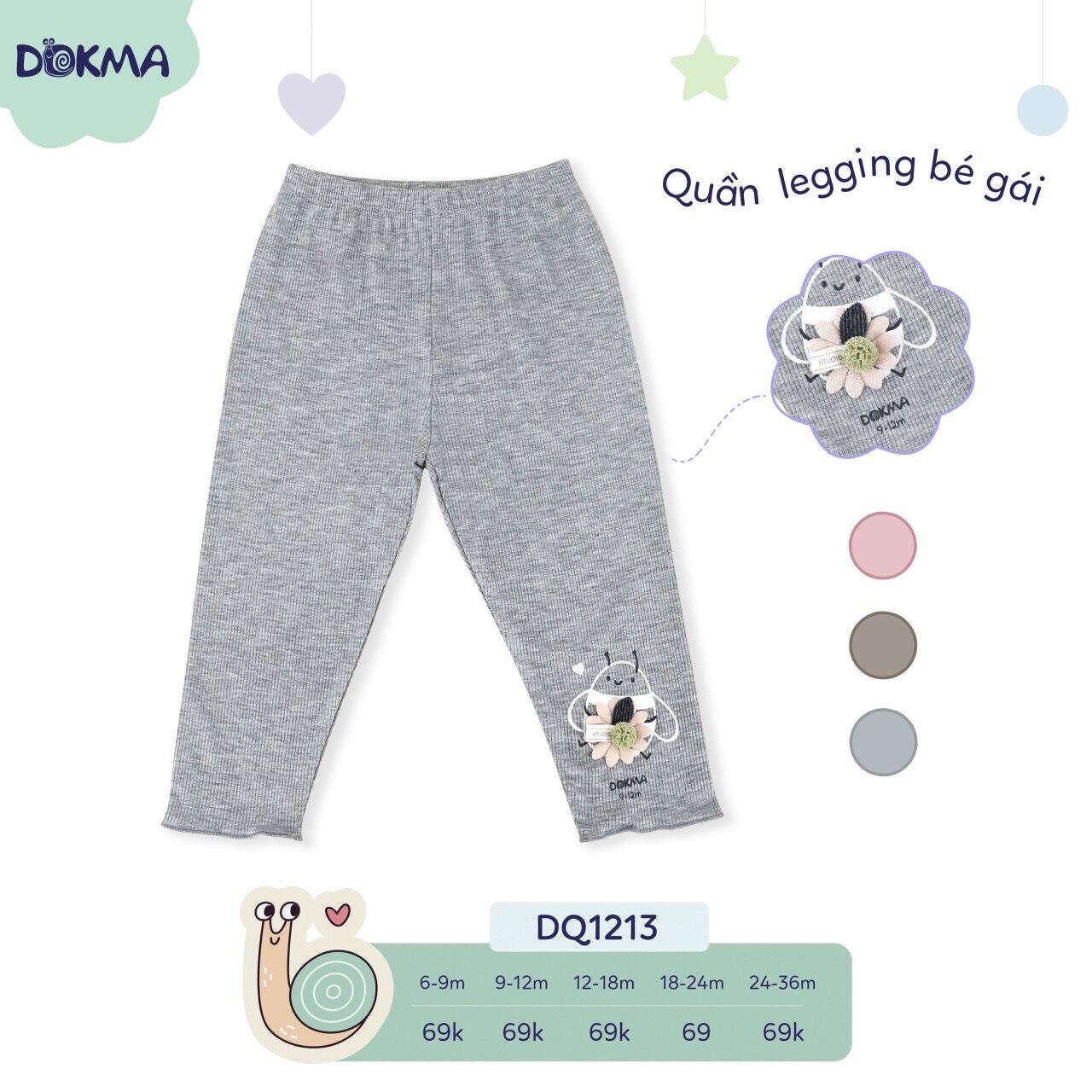 Quần legging bé gái Trơn Dokma ( 6 - 36 ) tháng