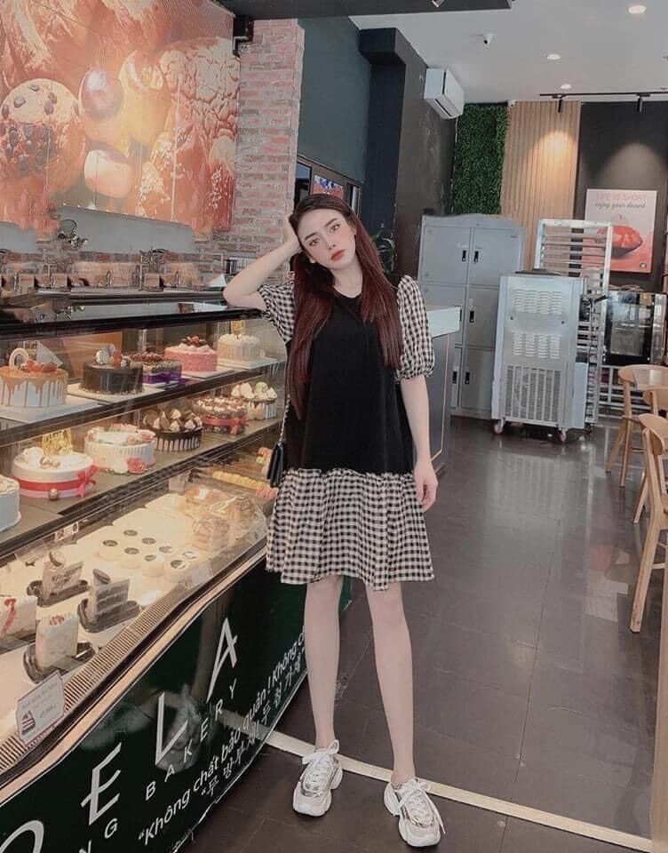 Đầm suông tay bồng đuôi cá phối kate bigsize 65-85kg