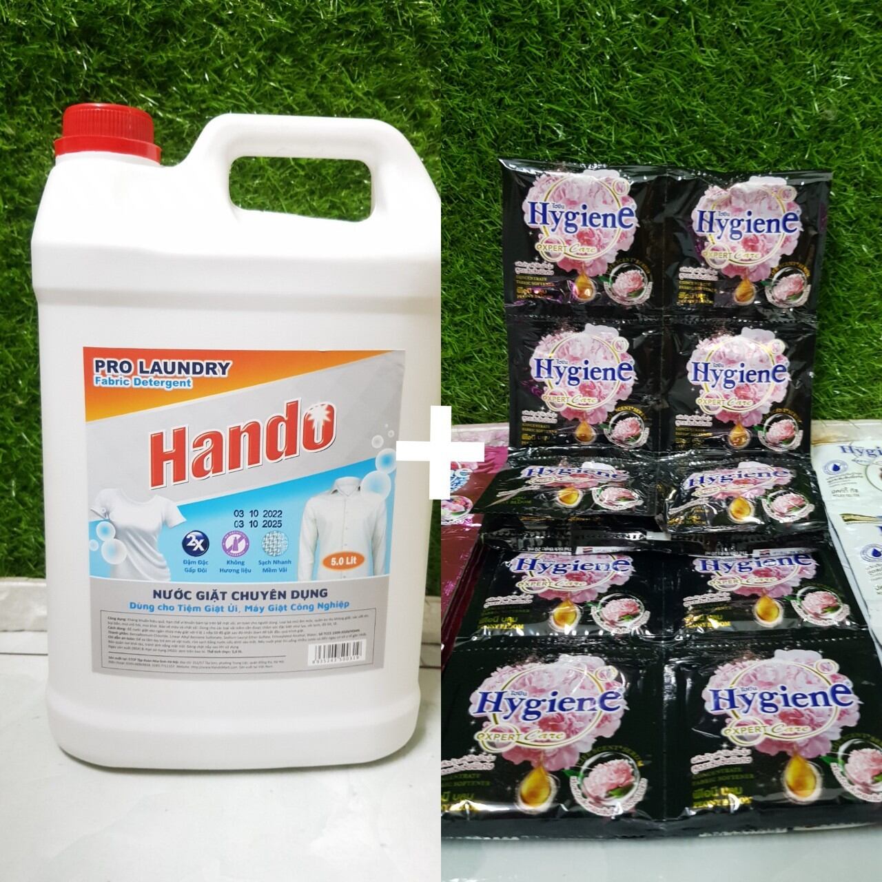 Can nước giặt Hando 5 lít + 4 gói xả hygiene 20ml