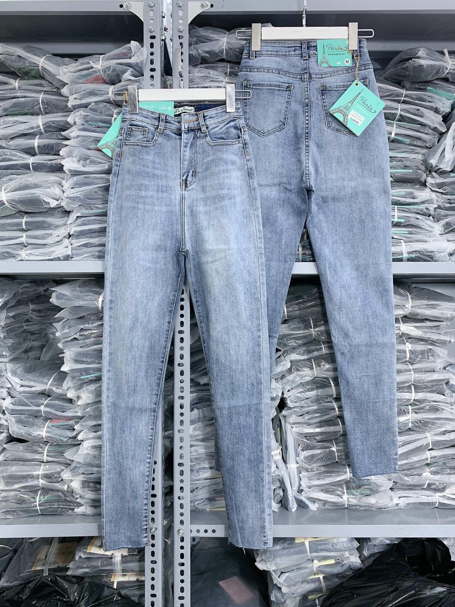 Quần Jean nữ lưng cao phom ôm chất Jean co dãn dài 98cm