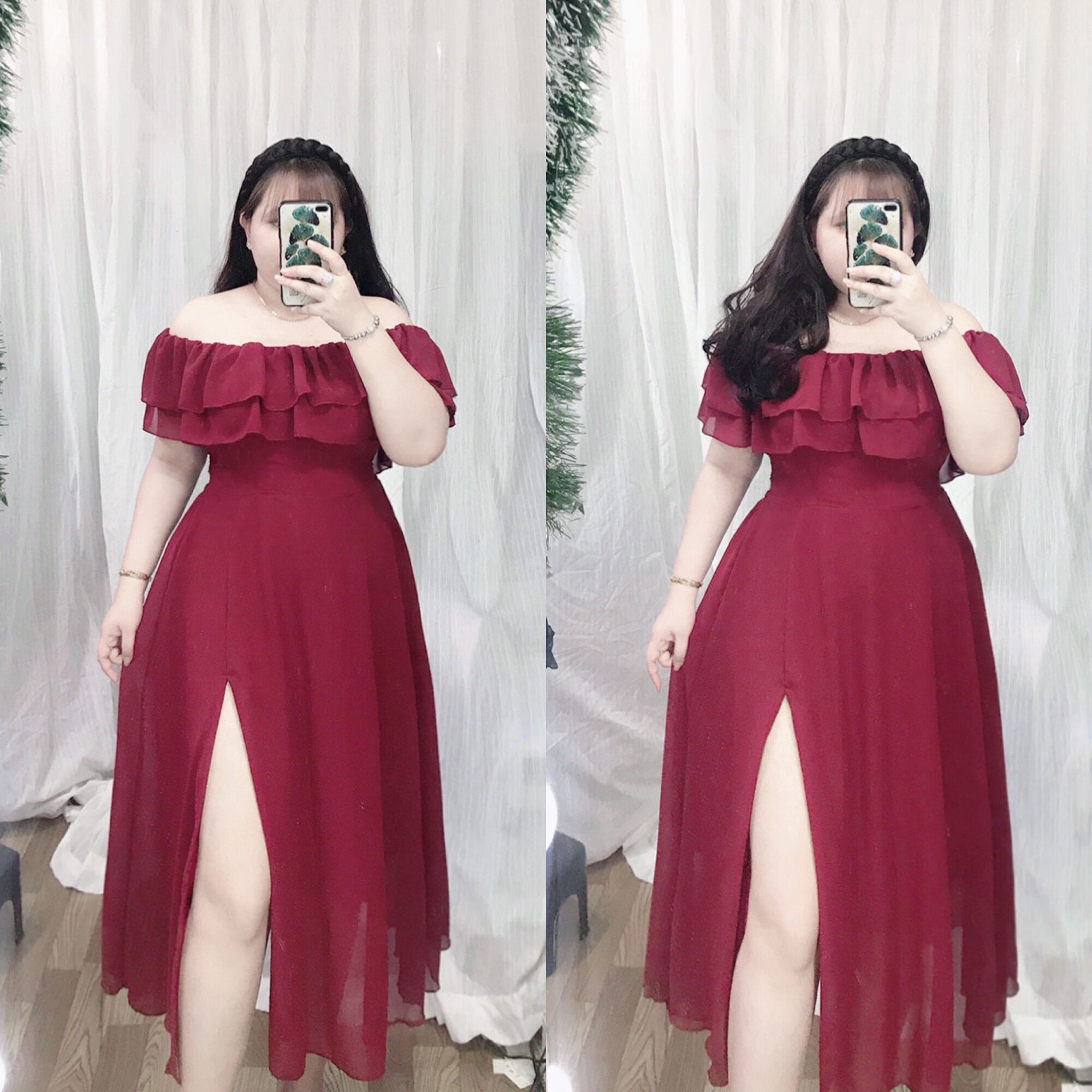 [Bigsize 60-85kg] Đầm voan xẻ tà