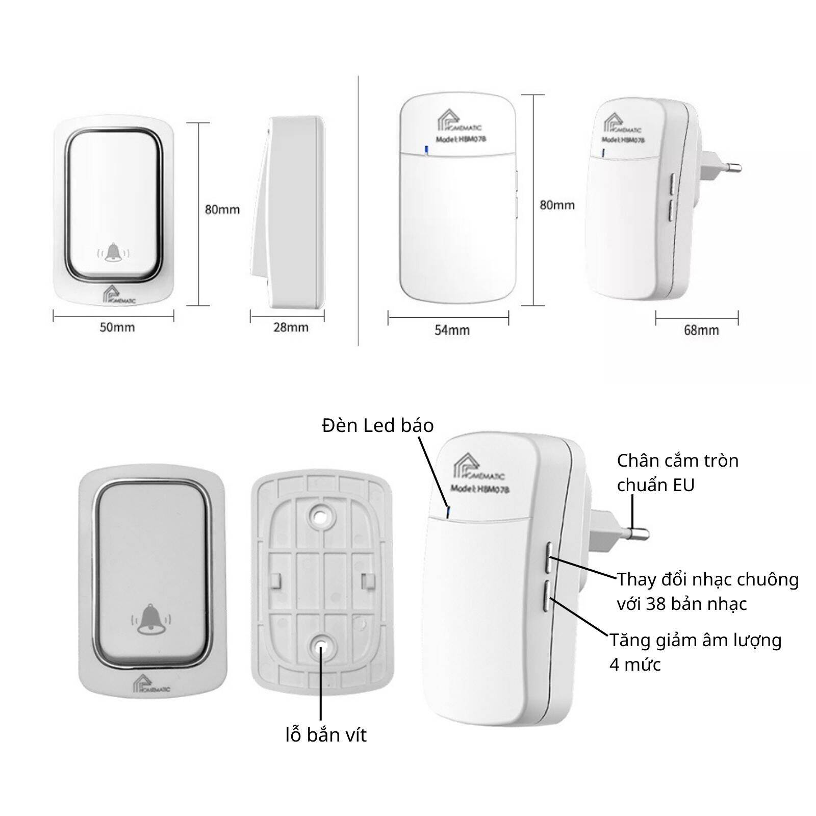 Chuông Cửa Không Dây Không Pin Homematic HBM078. 