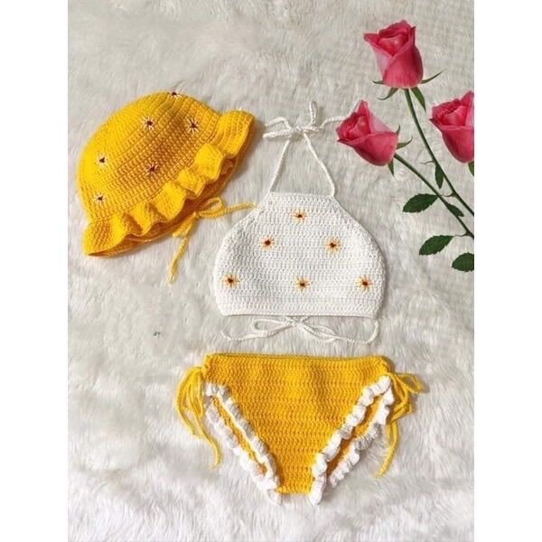 Set bikini kèm mũ và phụ kiện cho bé Handmade