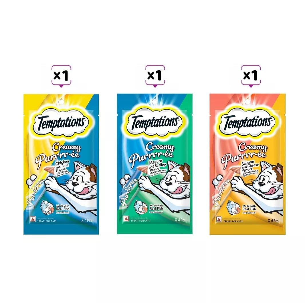 TEMPTATIONS Creamy Purrrr-e e - Súp thưởng cho mèo mix 3 vị 3 túi x 48g