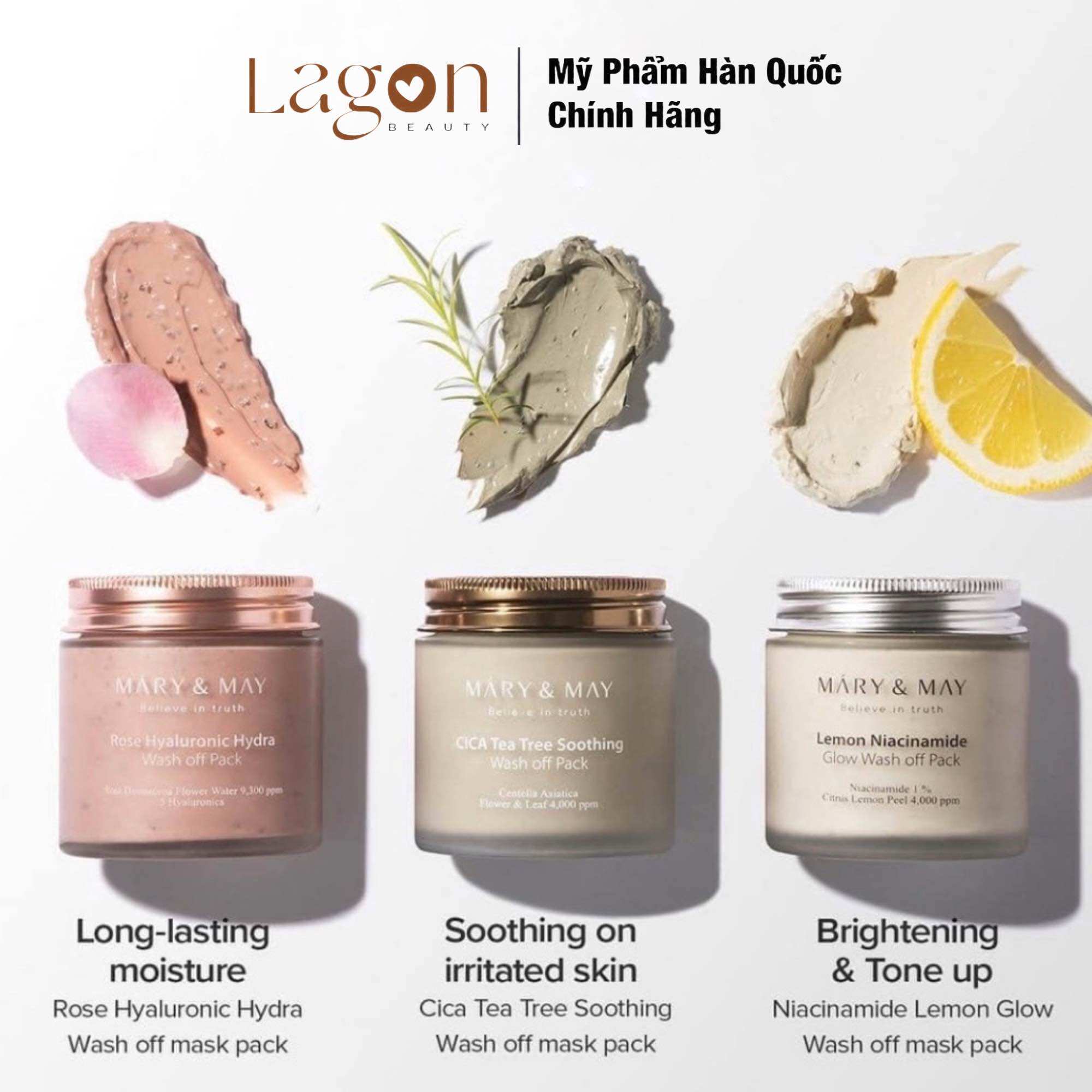 Mặt nạ đất sét Mary&May Teatree/Lemon/Rose/Blueberry/Calendular 125g