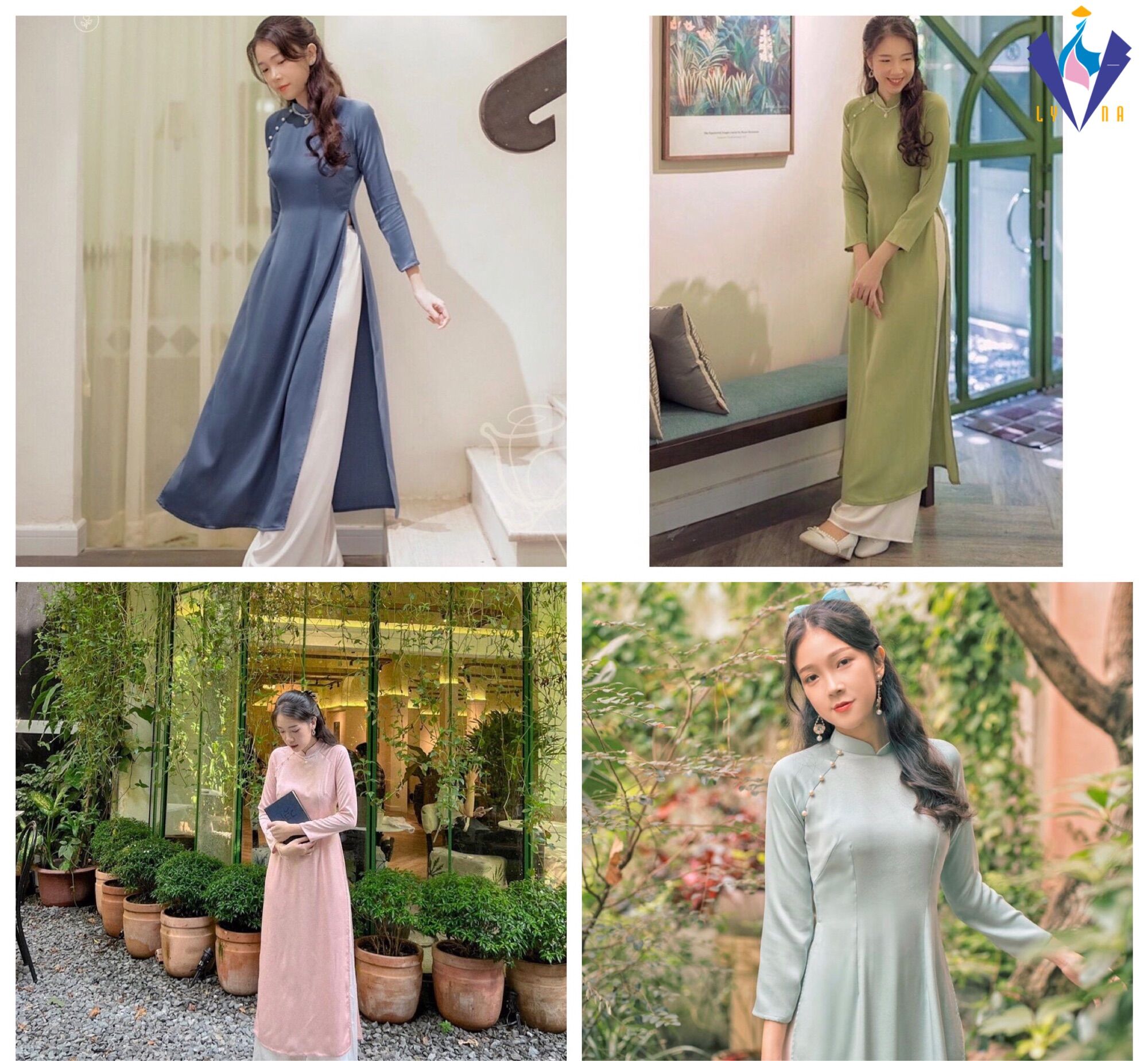 Áo dài cách tân nữ, áo dài đính hạt cúc trai đẹp nhẹ nhàng, thanh lịch 4 màu