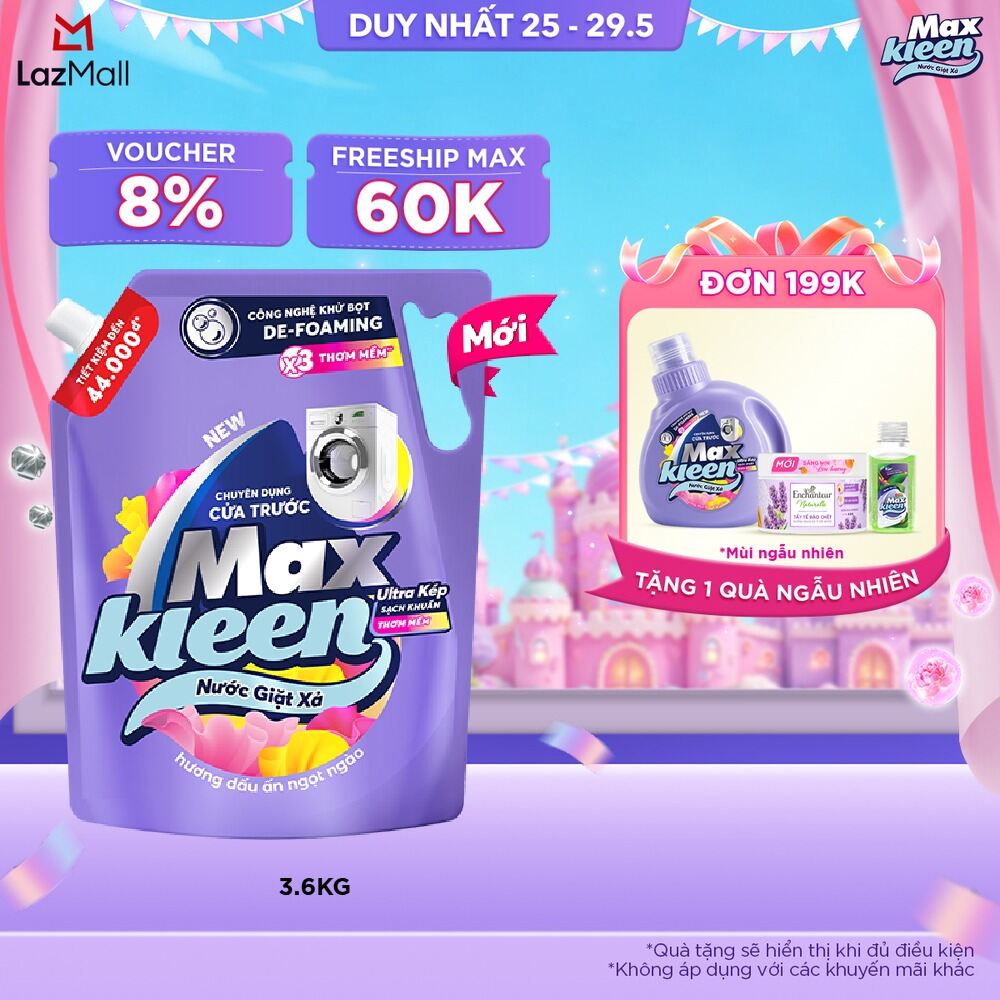 Nước giặt xả cho máy giặt cửa trước MaxKleen hương Dấu Ấn Ngọt Ngào 3.6kg