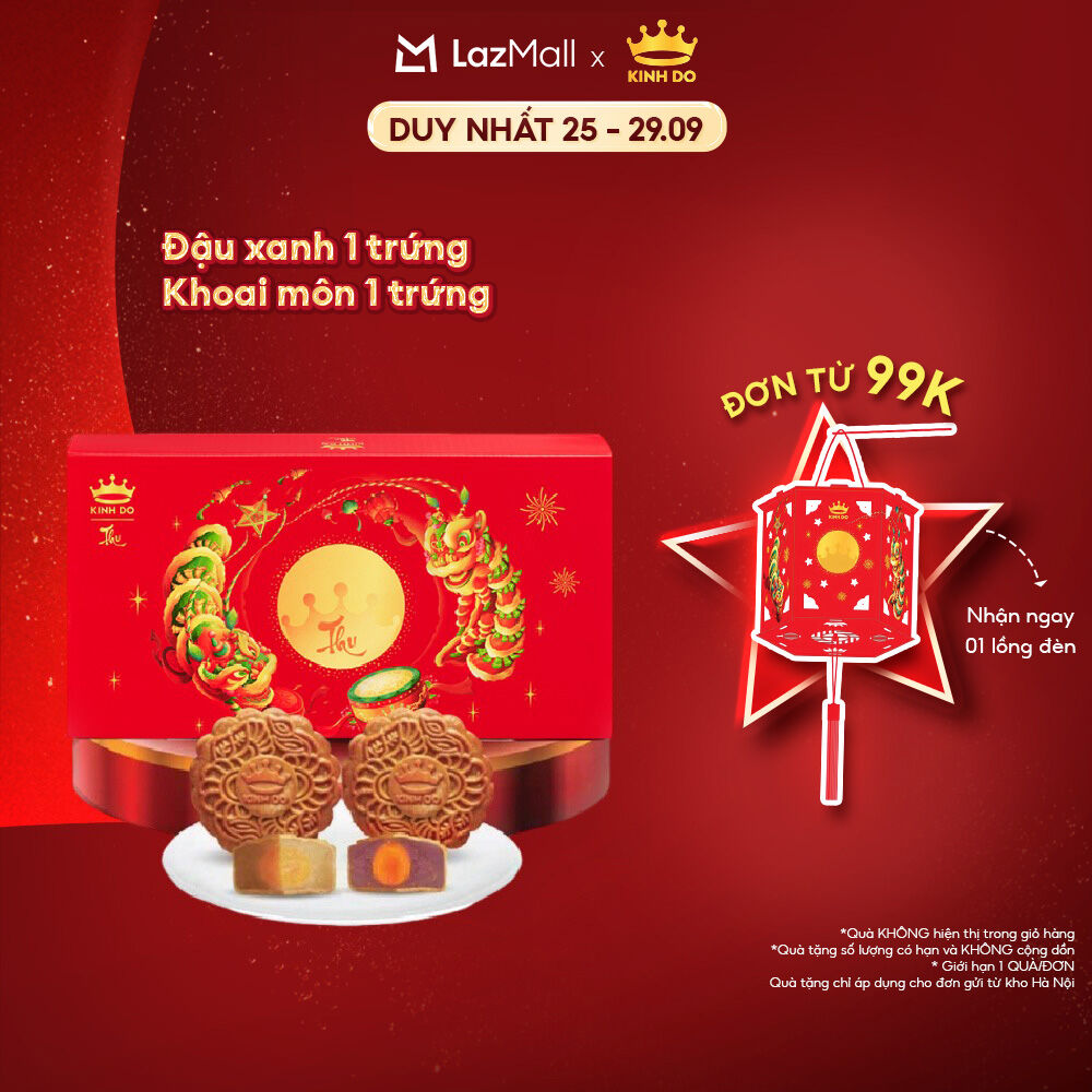  Hộp 2 Bánh Trung Thu Kinh Đô "Team Đậu Xanh - Khoai Môn"  2 Bánh X 150G  