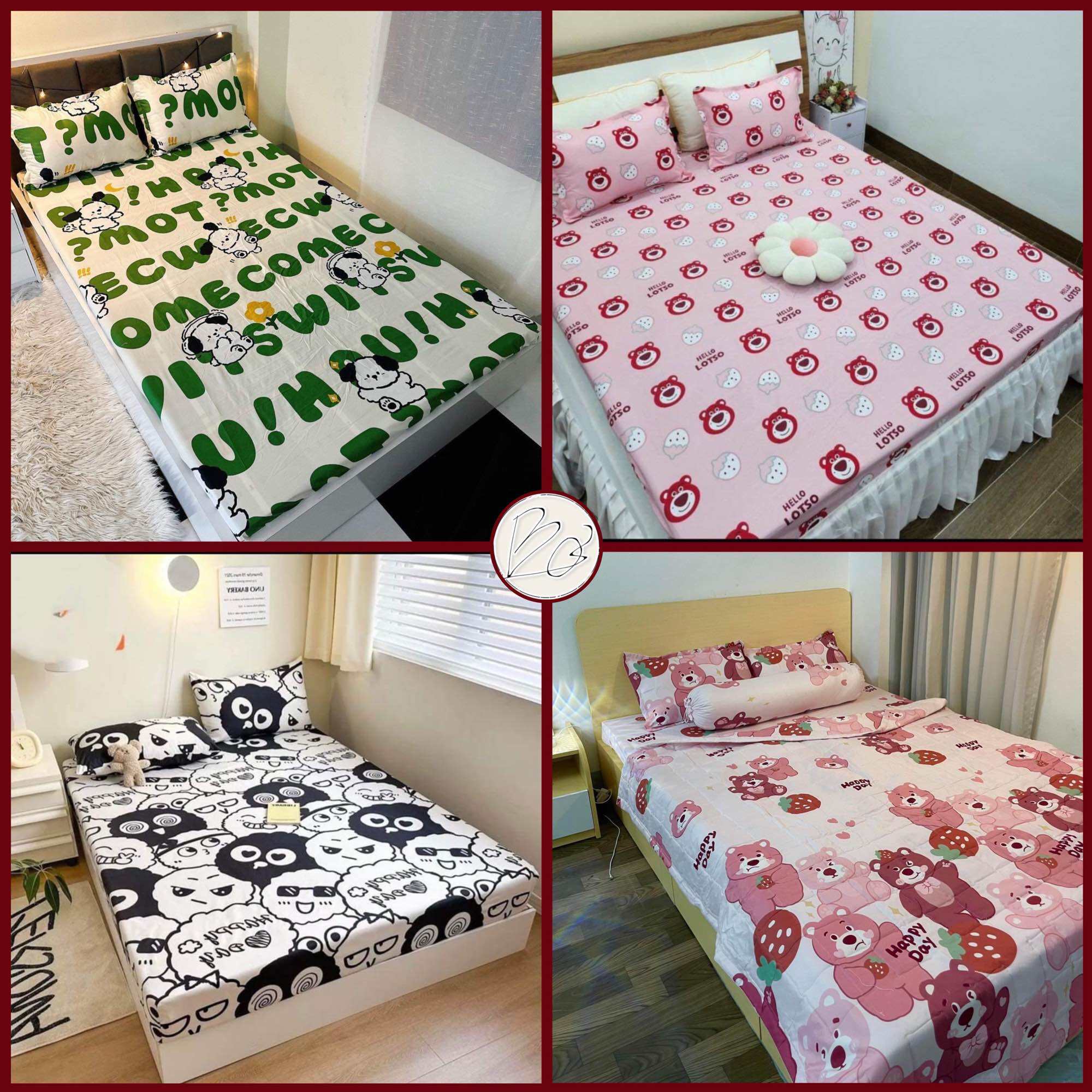 Bộ Ga Gối Cotton Size Nhỡ 1m2, 1m4, 2m2 Mẫu Cute, Rẻ,Bền, Đẹp, Ga trải Giường Kèm 2 Vỏ Gối Nằm Cotto