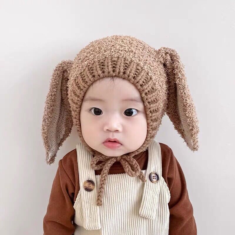 Mũ nón len lông cừu cho bé hình tai thỏ dài đáng yêu