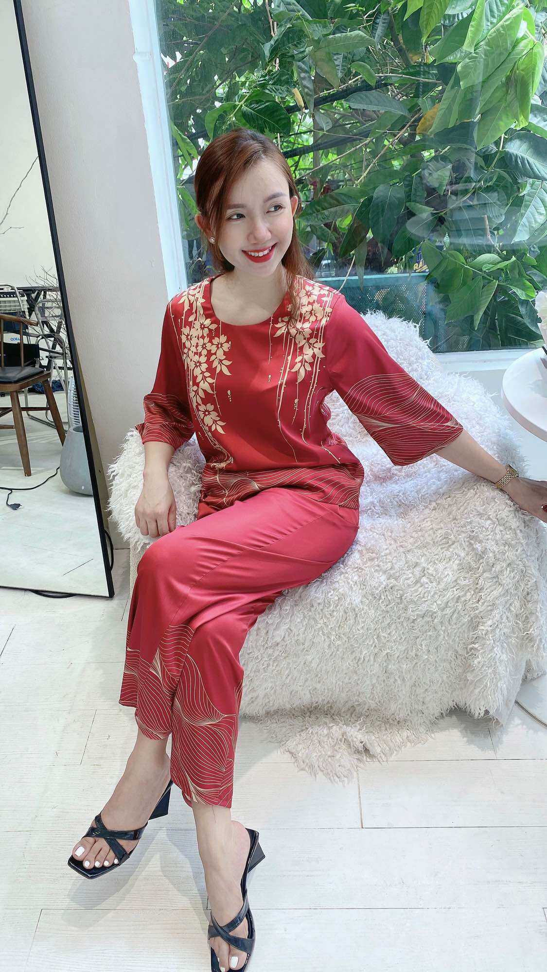 Đồ bộ trung niên cao cấp, lụa latin, quần dài tay lỡ