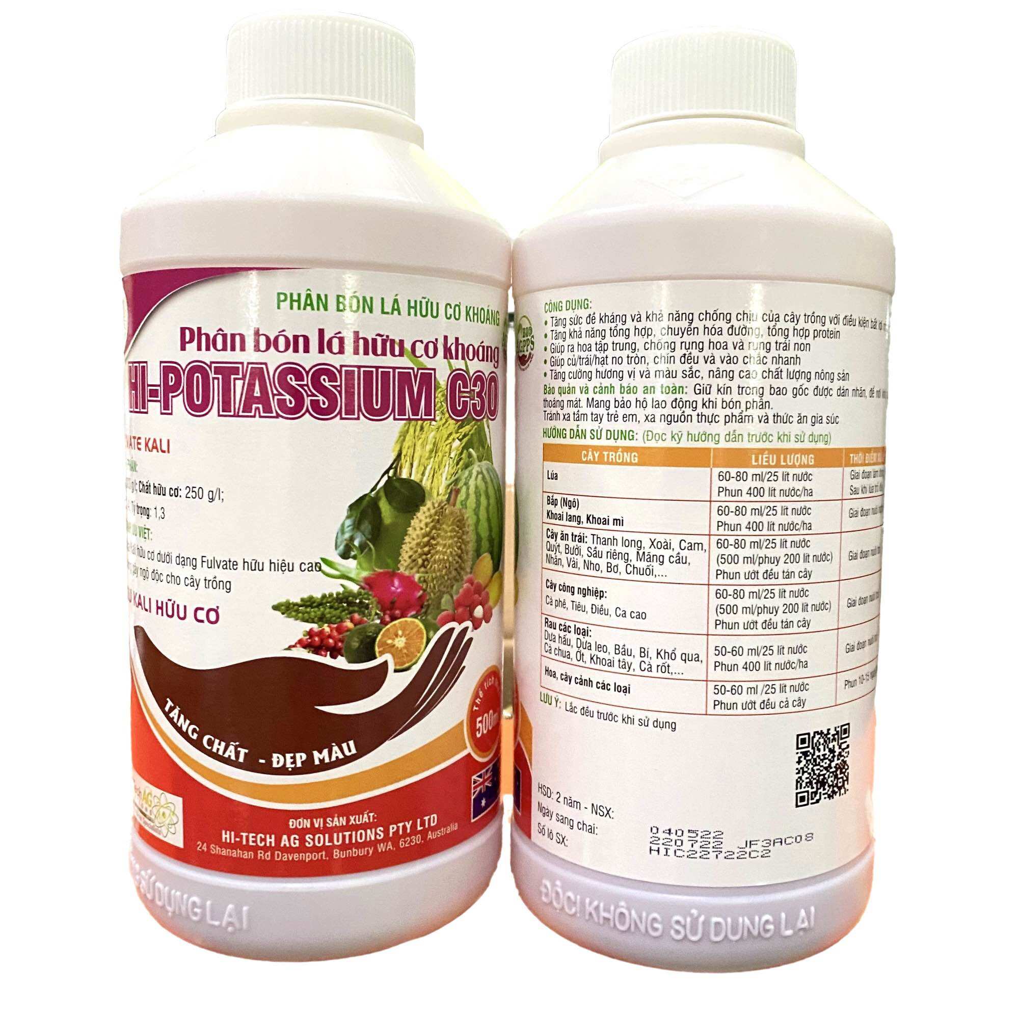 Phân bón lá KALI hữu cơ cao cấp Hi-Potassium C30 chai 500ml chính hãng lộc trời